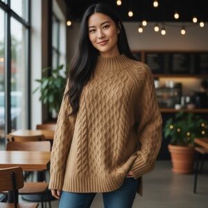 a new day Cable Knit Turtleneck Sweater - Tan
